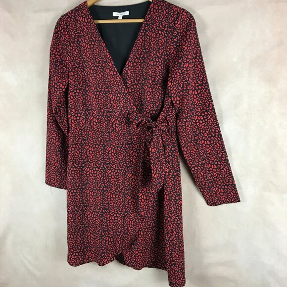 Skies Are Blue Red/Black Printed Faux Wrap Dress SMALL - Picture 3 of 11